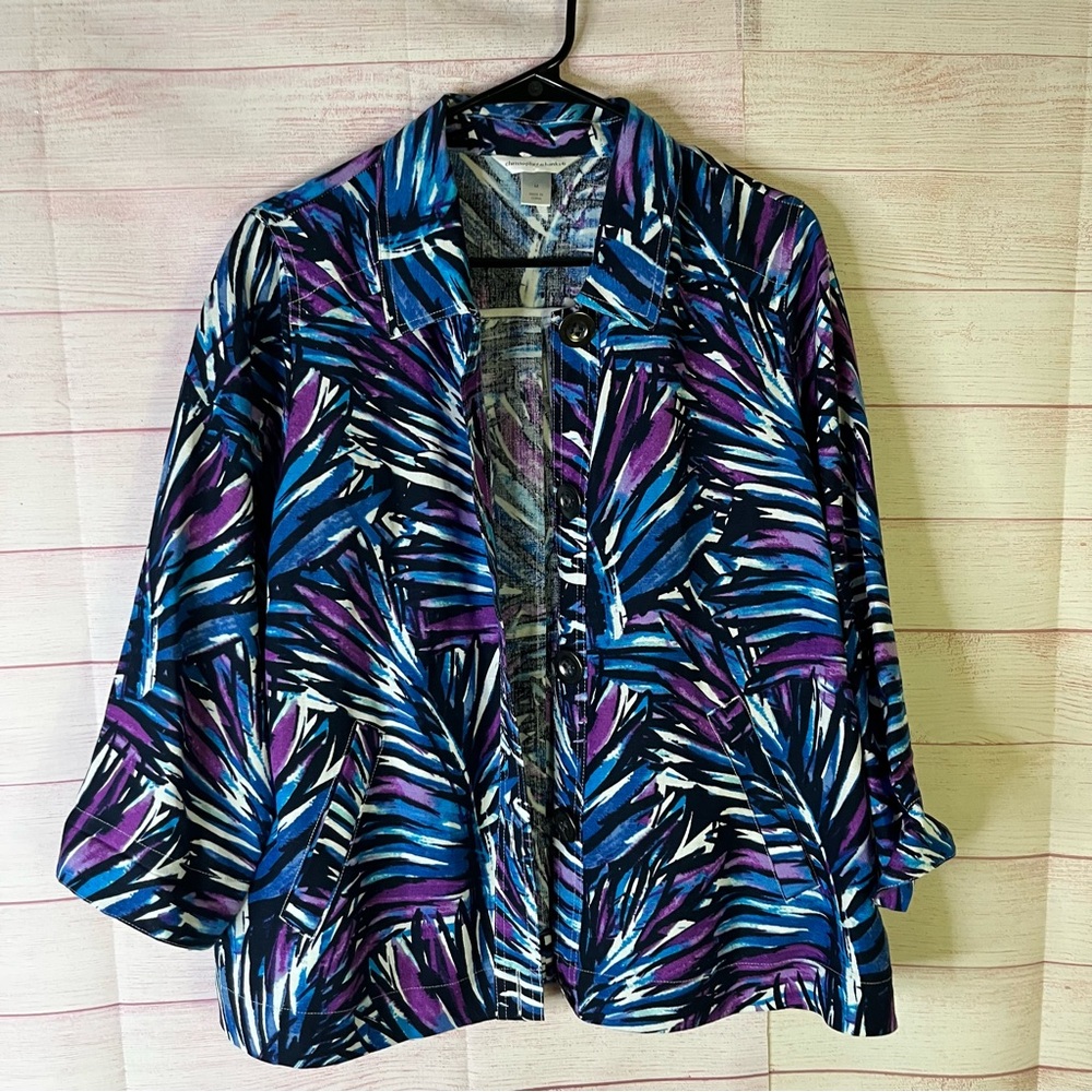 Christopher & Banks Linen Blend Light Weight Multicolor Button‎ Down Jacket Med - Picture 12 of 12